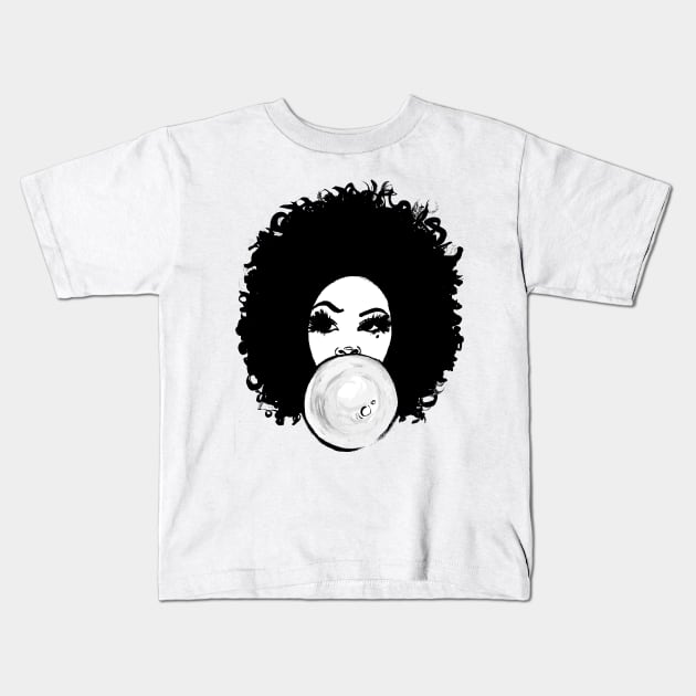 Curlyfro Girl Bubble Gum Natural Hair Black T-Shirt/Tee Kids T-Shirt by EllenDaisyShop